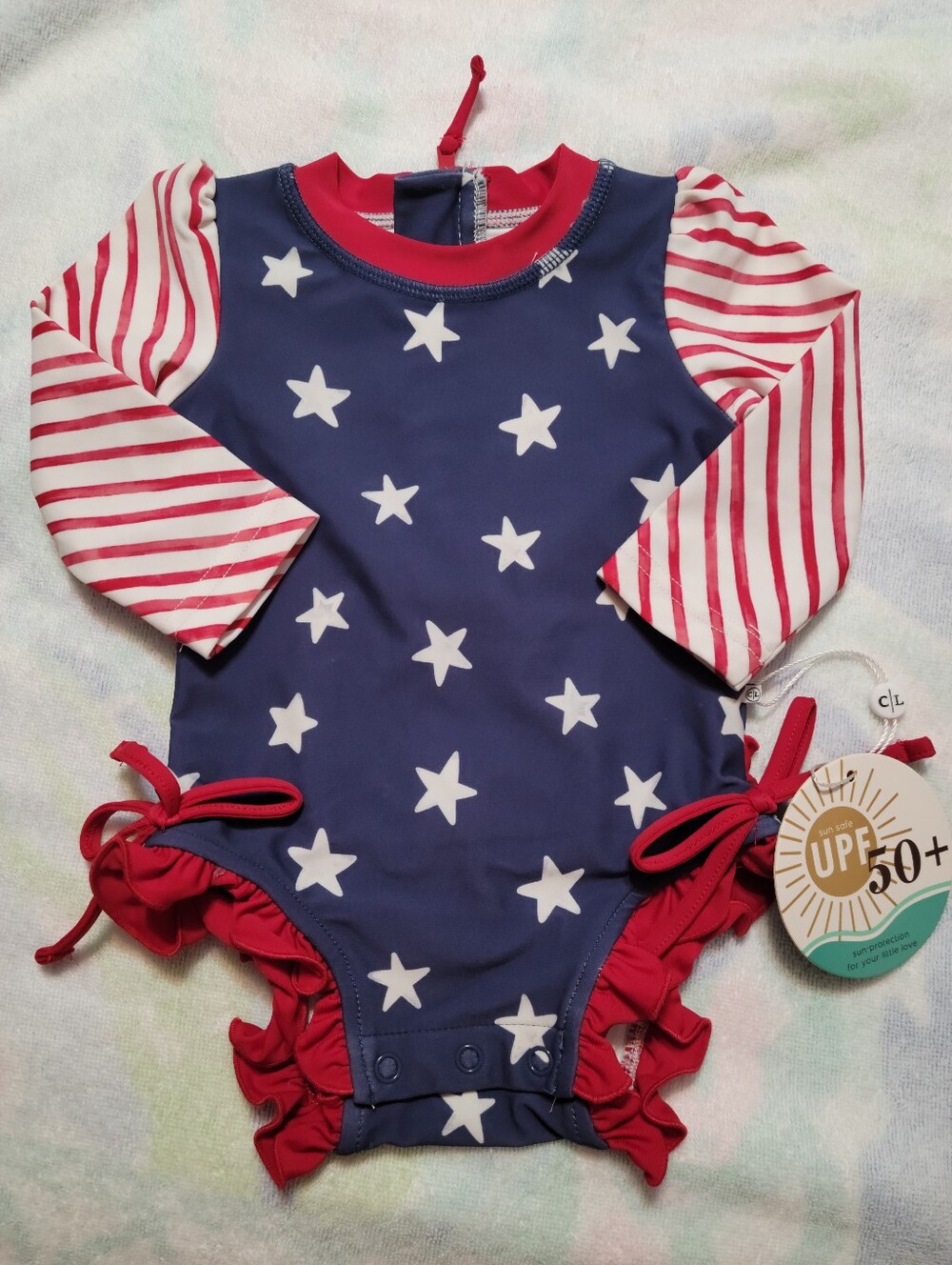 New Caden lane 0-3m patriotic stars & stripes swimsuit